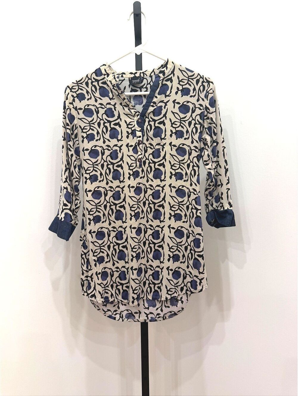 Soch Medium Beige and Navy Blue Printed Tunic Top